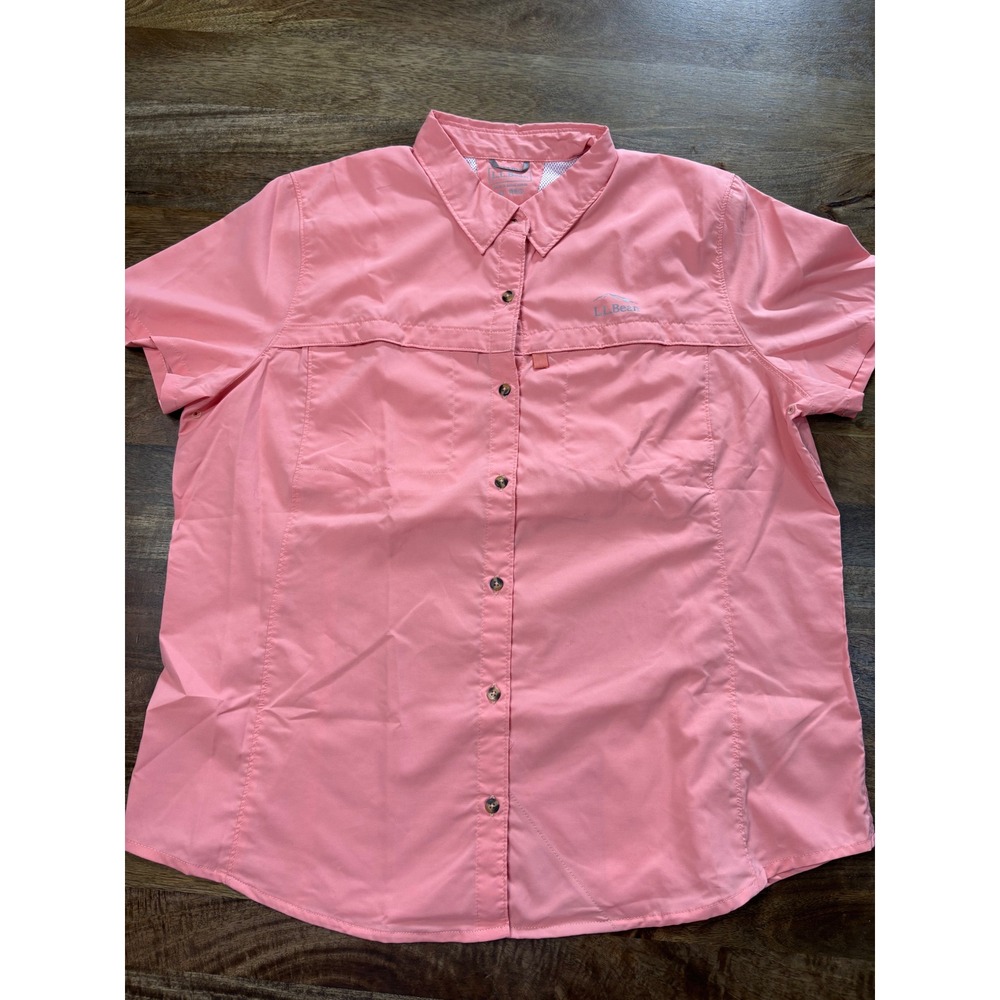LL Bean Womens XL Pink Short Sleeve Sun Smart Fishing Hiking Shirt UPF 50 515882